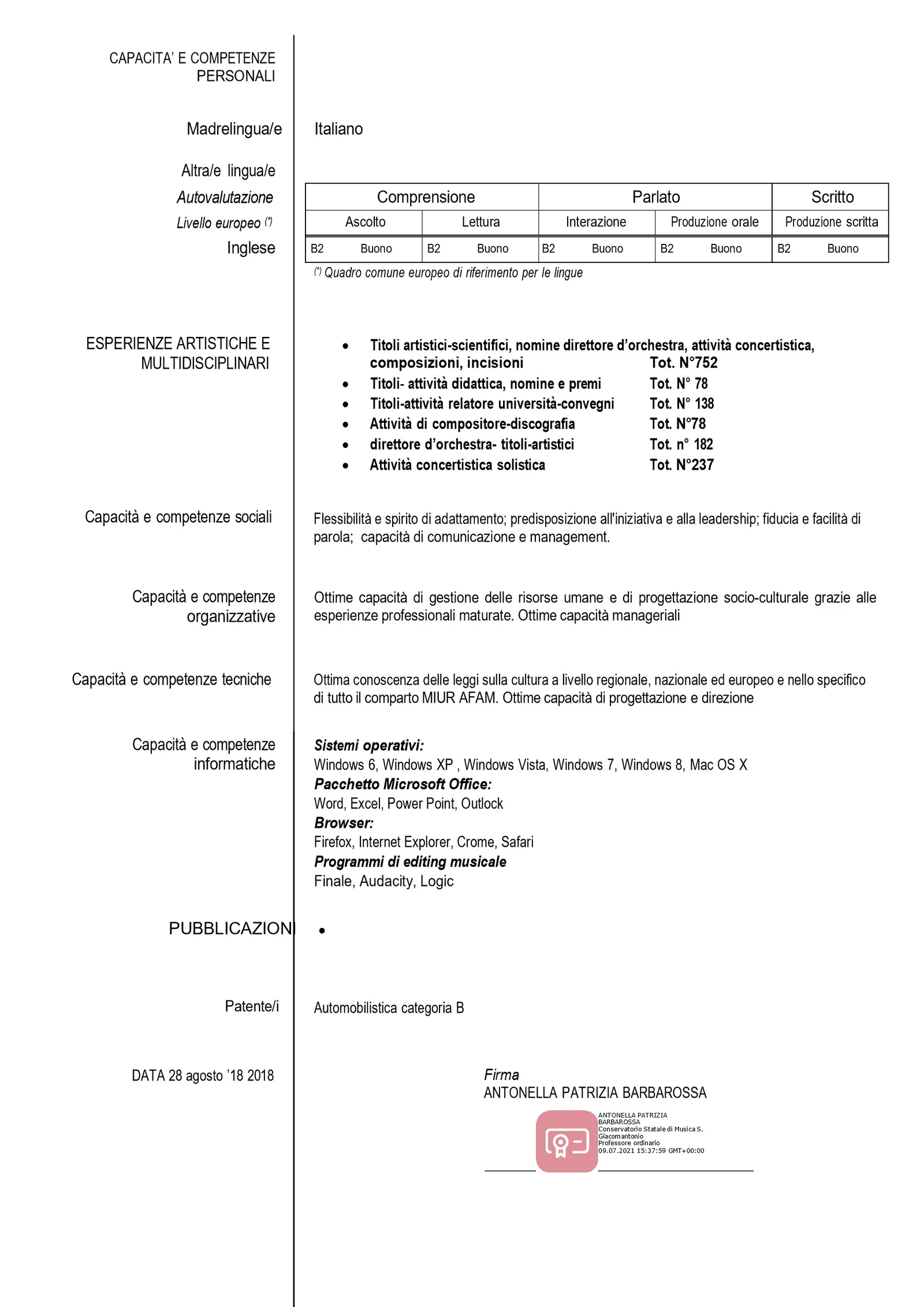 Pagina 6 del curriculum Europass di Antonella Barbarossa