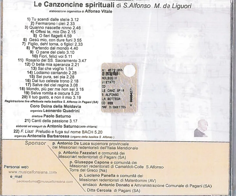 Retro: Le Canzoncine – tracklist con Preludio e fuga organista Barbarossa